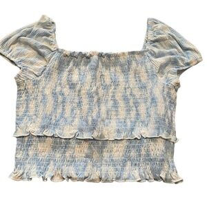 Lush blue swirl cropped shirt